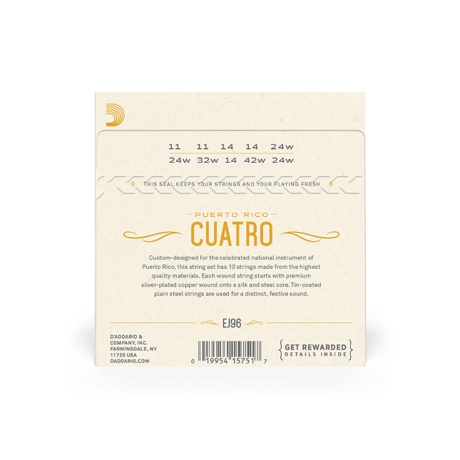 D'Addario EJ96 Cuatro-Puerto Rico, 10-String, Silver Plated Copper