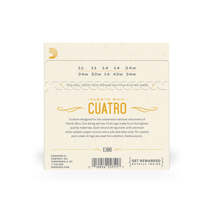 D'Addario EJ96 Cuatro-Puerto Rico, 10-String, Silver Plated Copper