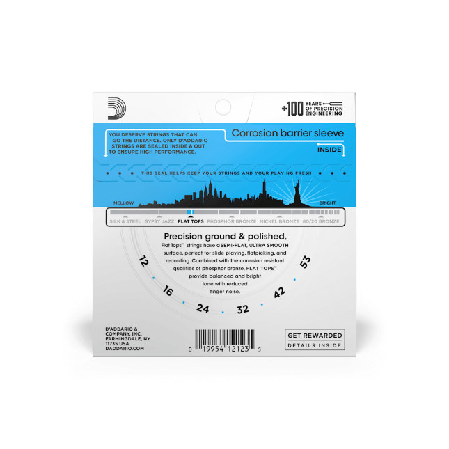 D'Addario EFT16 (12-53) Light, Flat Tops Phosphor Bronze Acoustic Guitar Strings