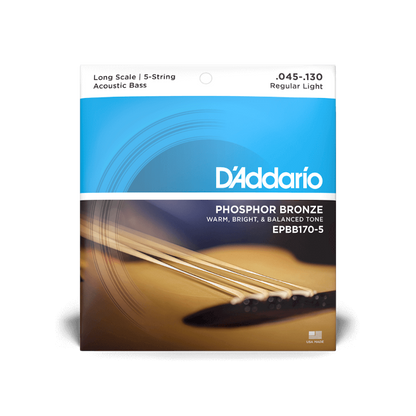 D'Addario EPBB170-5 Regular Light 5-String, Long Scale, Phosphor Bronze Acoustic Bass Strings (45-130)