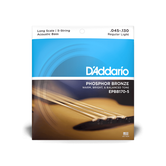 D'Addario EPBB170-5 Regular Light 5-String, Long Scale, Phosphor Bronze Acoustic Bass Strings (45-130)