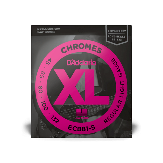 D'Addario 45-132 Regular Light 5-String, Long Scale, XL Chromes Bass Strings - ECB81-5