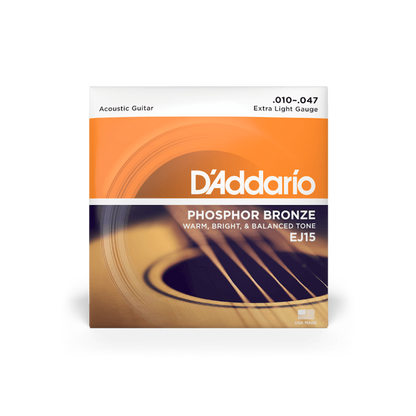 D'Addario EJ15 Extra Light, Phosphor Bronze Acoustic Guitar Strings (10-47)