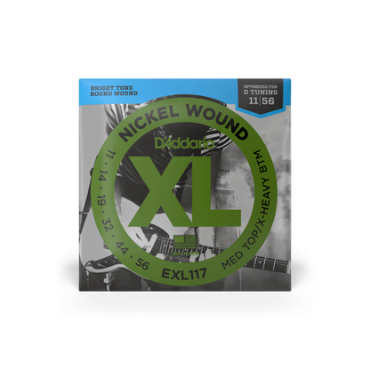 D'Addario EXL117 11-56 Medium Top/Extra Heavy Bottom, XL Nickel Electric Guitar Strings