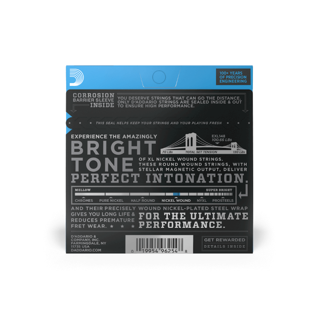 D'Addario 12-60 Extra Heavy, XL Nickel Electric Guitar Strings - EXL148