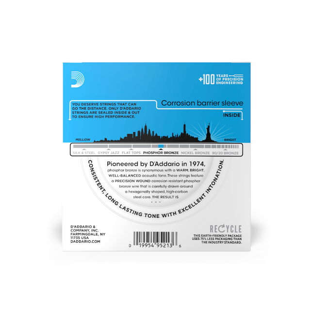 D'Addario EJ16-10P  12-53 Light, Phosphor Bronze Acoustic Guitar Strings 10-Pack