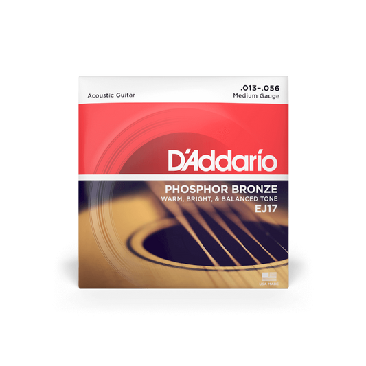 D'Addario 13-56 Medium, Phosphor Bronze Acoustic Guitar Strings - EJ17