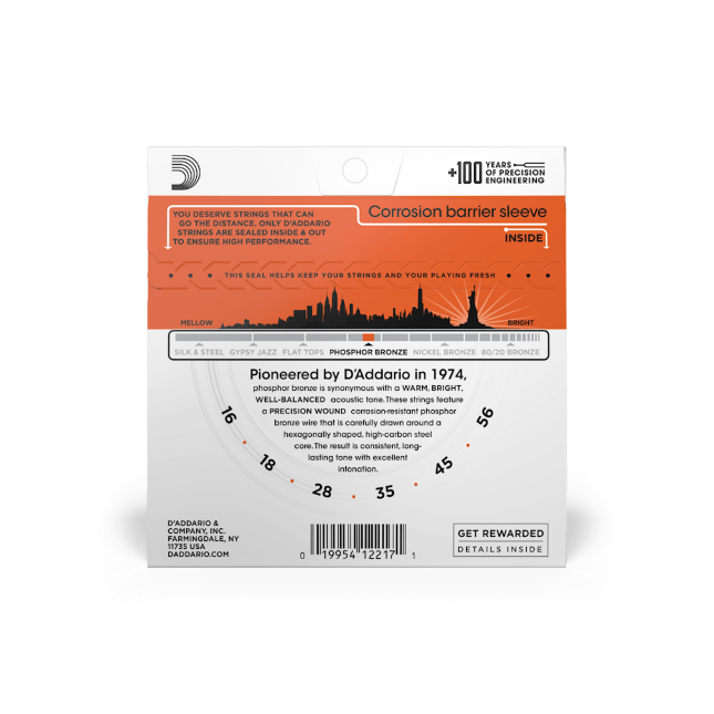D'Addario 16-56 Medium Resophonic, Phosphor Bronze Resophonic Guitar Strings - EJ42