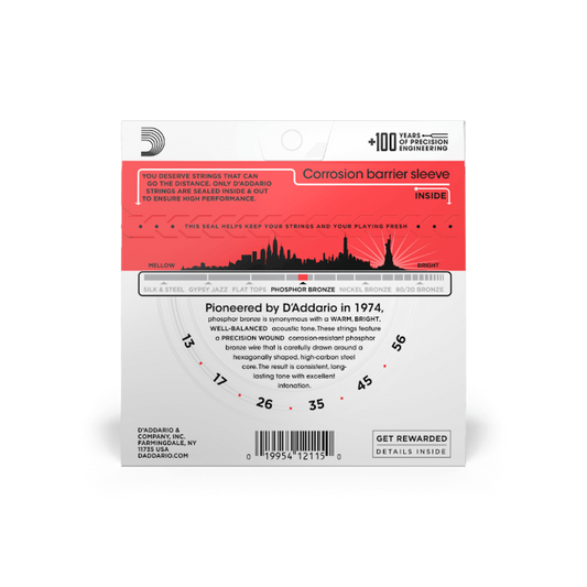 D'Addario 13-56 Medium, Phosphor Bronze Acoustic Guitar Strings - EJ17