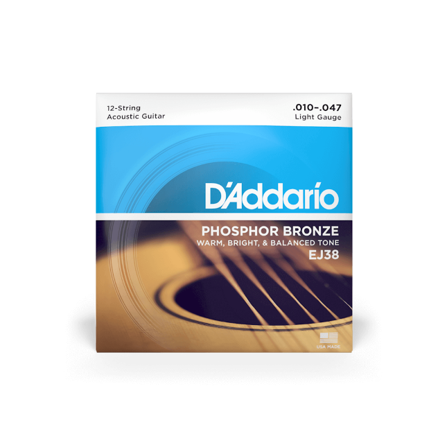 D'Addario 10-47 Light 12-String, Phosphor Bronze Acoustic Guitar Strings - EJ38
