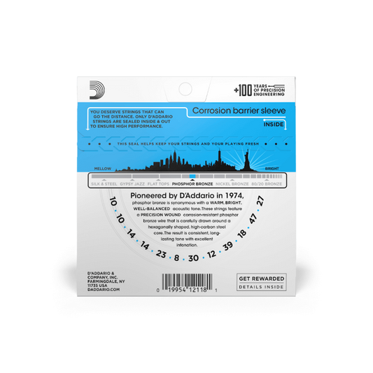 D'Addario 10-47 Light 12-String, Phosphor Bronze Acoustic Guitar Strings - EJ38