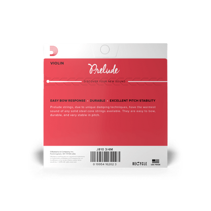 D'Addario J810 3/4M Prelude Violin String Set, 3/4 Scale, Medium Tension