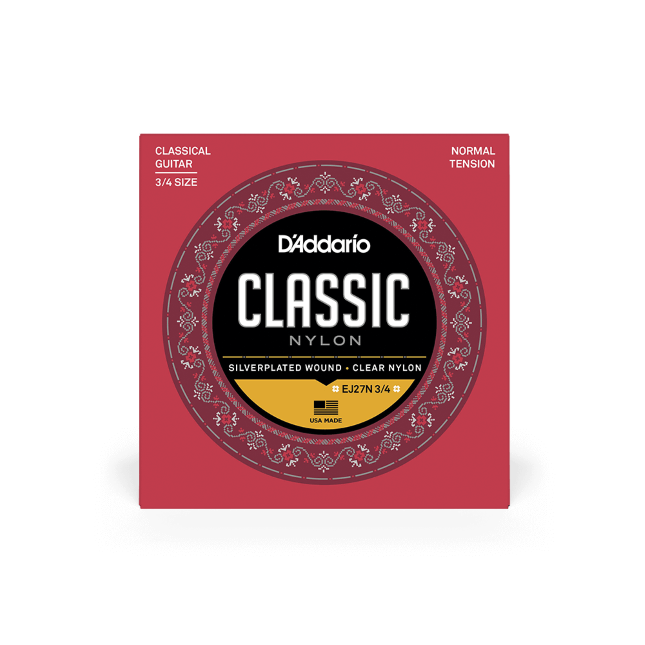 D'Addario Normal Tension 3/4 Size, Classic Nylon Student Classical Guitar Strings - EJ27N 3/4