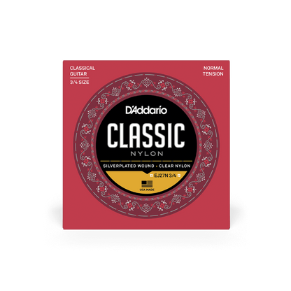 D'Addario Normal Tension 3/4 Size, Classic Nylon Student Classical Guitar Strings - EJ27N 3/4