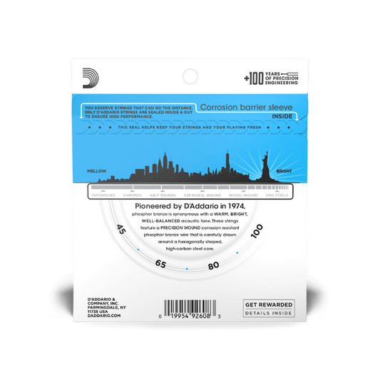 D'Addario EPBB170 Regular Light, Long Scale, Phosphor Bronze Acoustic Bass Strings (45-100)