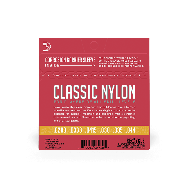 D'Addario Normal Tension 3/4 Size, Classic Nylon Student Classical Guitar Strings - EJ27N 3/4