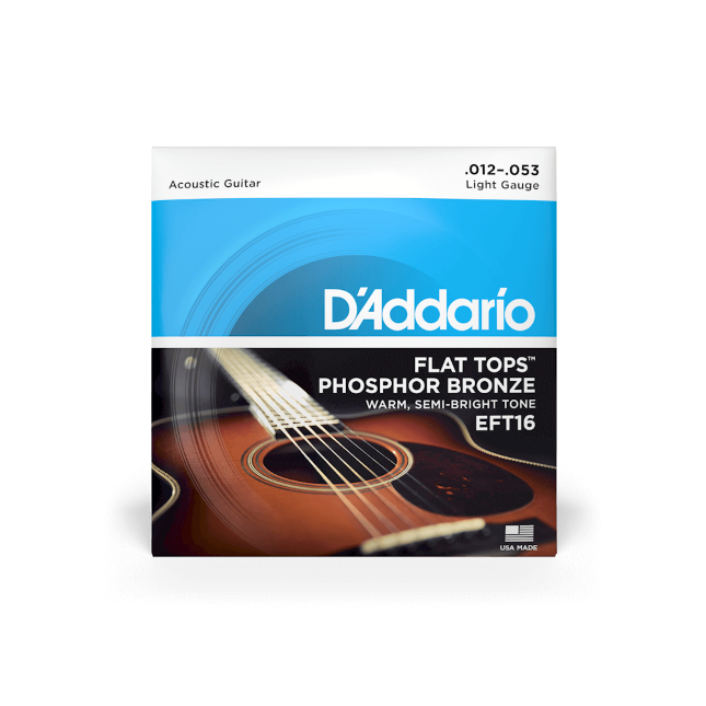 D'Addario EFT16 (12-53) Light, Flat Tops Phosphor Bronze Acoustic Guitar Strings