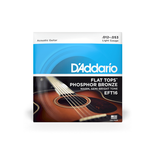 D'Addario EFT16 (12-53) Light, Flat Tops Phosphor Bronze Acoustic Guitar Strings