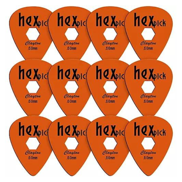 Clayton Hex Standard Guitar Picks - .60 mm - Orange - 12- Pack - HX60/12